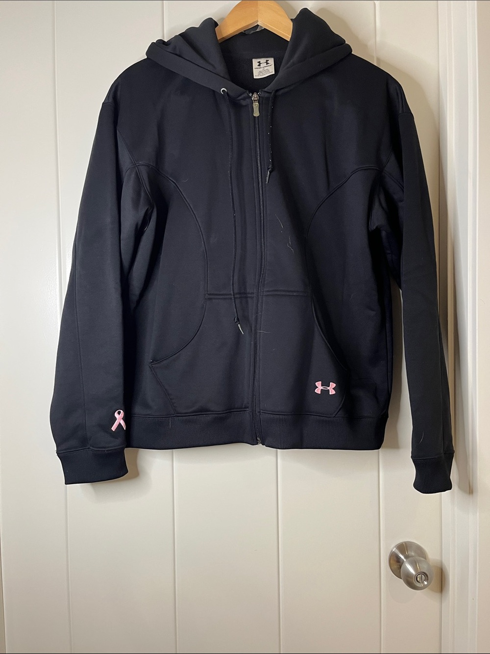 Under Armour Black Full-Zip Hoodie with Pink Ribbon and Logo